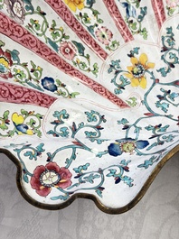 A Chinese Canton enamel shell-shaped basin with floral design, Yongzheng/Qianlong