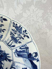 A pair of Chinese blue and white flower-shaped 'Long Eliza' plates, Kangxi
