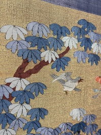 A rare and large Chinese gold-thread and silk 'Bai Niao Chao Feng 百鳥朝鳳' kesi panel, Republic
