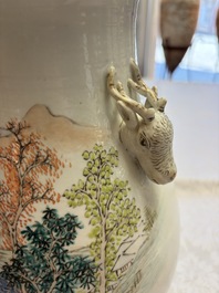 A Chinese qianjiang cai 'Hu' vase with mountainous landscape design, signed Shou Lu Xuan Zhu Ren 受祿軒主人, dated 1906