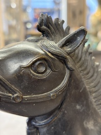 A large Chinese bronze horse-shaped incense burner and cover, 17/18th C.