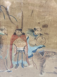 Chinese school: four paintings with Buddhist narratives, ink and colour on silk, Qing