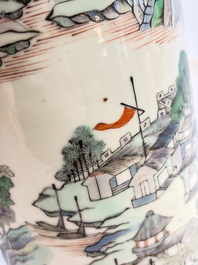 A Chinese famille verte 'Zhang Jiang Men 章江門' rouleau vase, 19th C.