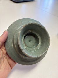 A fine Korean celadon tea bowl with its original stand, Goryeo, 12th C.