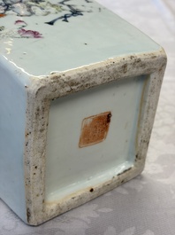 A Chinese qianjiang cai square vase on a wooden stand, signed Ma Qingyun 馬慶雲 and seal mark, dated 1913