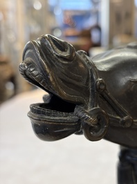 A large Chinese bronze horse-shaped incense burner and cover, 17/18th C.