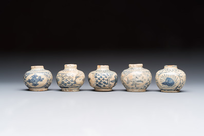 11 Chinese Swatow blue and white jarlets, Ming