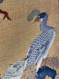 A rare and large Chinese gold-thread and silk 'Bai Niao Chao Feng 百鳥朝鳳' kesi panel, Republic