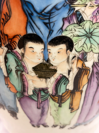 Two Chinese famille rose 'Dai Yu Zang Hua 黛玉葬花' and 'Immortals' vases, signed Lu Xuan 膂軒, one dated 1901, 19/20th C.