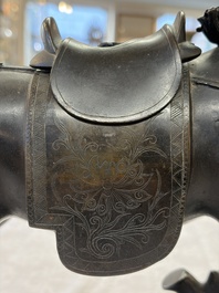 A large Chinese bronze horse-shaped incense burner and cover, 17/18th C.
