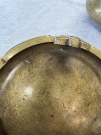 A fine Chinese bronze tripod censer and stand, Xuande mark, 17/18th C.