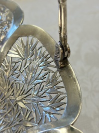 A Chinese silver 'Dragons and Bamboo' basket, Hung Chong 安昌 mark, 19/20th C.