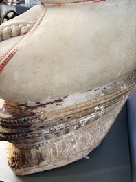 A monumental Burmese white marble Post-Pagan Buddha with traces of gilt-lacquer, Ava Kingdom, 17th C