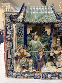 A large and fine Chinese polychrome-glazed Shiwan stoneware group of immortals, 19th C.