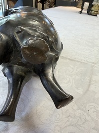 An unusual Chinese zoomorphic 'Mythical Beast' bronze vase, Kangxi