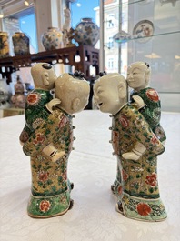 A pair of Chinese verte biscuit 'Piggyback Boys' groups, Kangxi