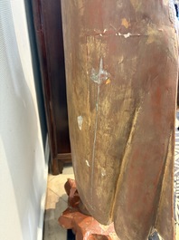 A very large Burmese mica-inlaid gilt-lacquered wooden Mandaly Buddha, 20th C.