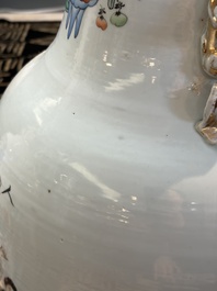 A pair of massive Chinese famille rose 'Ren Lun Zhi Zhi 人倫之至' and 'Xiao Gan Dong Tian 孝感動天' vases, signed Pan Zhaotang 潘肇唐, dated 1919