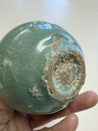 A fine Korean celadon tea bowl with its original stand, Goryeo, 12th C.
