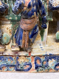 A large and fine Chinese polychrome-glazed Shiwan stoneware group of immortals, 19th C.