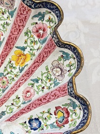A Chinese Canton enamel shell-shaped basin with floral design, Yongzheng/Qianlong