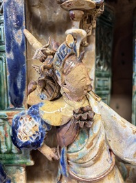 A large and fine Chinese polychrome-glazed Shiwan stoneware group of immortals, 19th C.