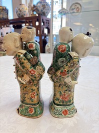 A pair of Chinese verte biscuit 'Piggyback Boys' groups, Kangxi