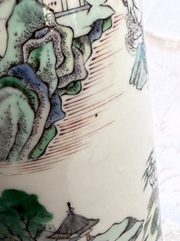 A Chinese famille verte 'Zhang Jiang Men 章江門' rouleau vase, 19th C.