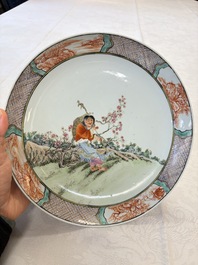 A Chinese famille rose 'Liuhai and the Three-Legged Toad' dish, 19th C.