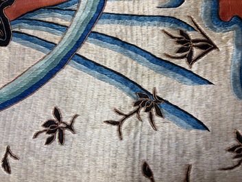 A large and fine Chinese embroidered silk 'Xi Wang Mu and Immortals' panel, 19th C.