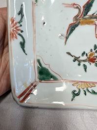 A set of five Chinese wucai Ko-Sometsuke square 'Crane' dishes for the Japanese market, with a tomobako, Tianqi
