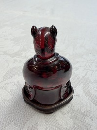 A rare complete set of 12 Chinese cherry amber 'Zodiac' figures on wooden stands, Qianlong mark, Republic