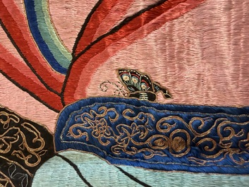A large and fine Chinese embroidered silk 'Xi Wang Mu and Immortals' panel, 19th C.