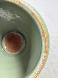 A fine large Chinese Longquan celadon 'Floral' jar, Ming