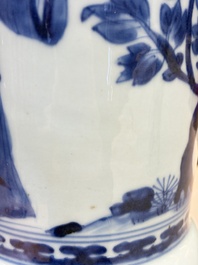 A pair of large Chinese blue and white 'Gu' vases with elegant ladies and playing boys, Kangxi