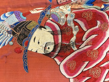 A large and fine Chinese embroidered silk 'Xi Wang Mu and Immortals' panel, 19th C.