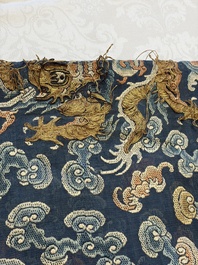 A Chinese silk blue-ground summer gauze 'Dragons' robe, 19th C.