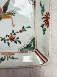 A set of five Chinese wucai Ko-Sometsuke square 'Crane' dishes for the Japanese market, with a tomobako, Tianqi