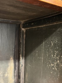 A large Chinese elmwood tapered round-corner cabinet, 'Yuanjiaogui', early Qing, 17/18th C.