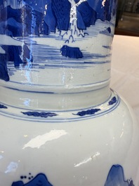 A Chinese blue and white 'Yenyen' vase with figures in a mountainous landscape, Kangxi