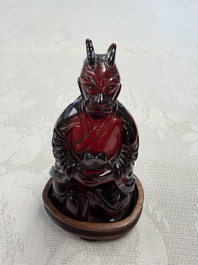 A rare complete set of 12 Chinese cherry amber 'Zodiac' figures on wooden stands, Qianlong mark, Republic