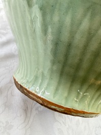 A fine large Chinese Longquan celadon 'Floral' jar, Ming