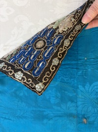 A pair of Chinese embroidered silk 'Civil Ninth-Rank' badges and a pair of kesi 'Civil Fifth-Rank' badges, Qing