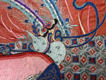 A large and fine Chinese embroidered silk 'Xi Wang Mu and Immortals' panel, 19th C.
