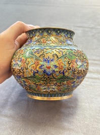 Two Chinese cloisonn&eacute; covered jars, a vase and two brush washers, 19/20th C.