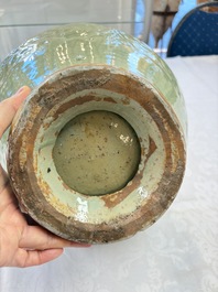 A fine large Chinese Longquan celadon 'Floral' jar, Ming
