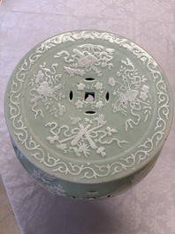 A Chinese slib-decorated celadon-ground garden seat, 19th C.