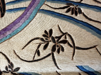 A large and fine Chinese embroidered silk 'Xi Wang Mu and Immortals' panel, 19th C.