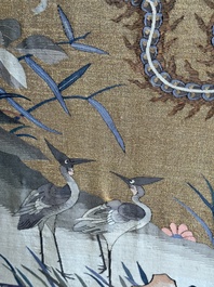 A rare and large Chinese gold-thread and silk 'Bai Niao Chao Feng 百鳥朝鳳' kesi panel, Republic