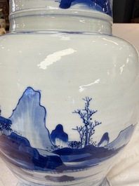 A Chinese blue and white 'Yenyen' vase with figures in a mountainous landscape, Kangxi